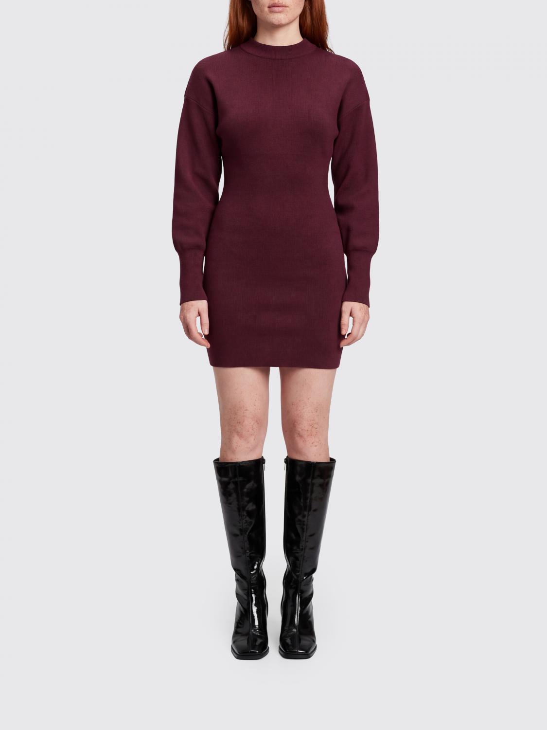 ANINE BING VESTIDO: Minivestido tubo de punto acanalado con manga larga de Anine Bing, Granate - Img 1