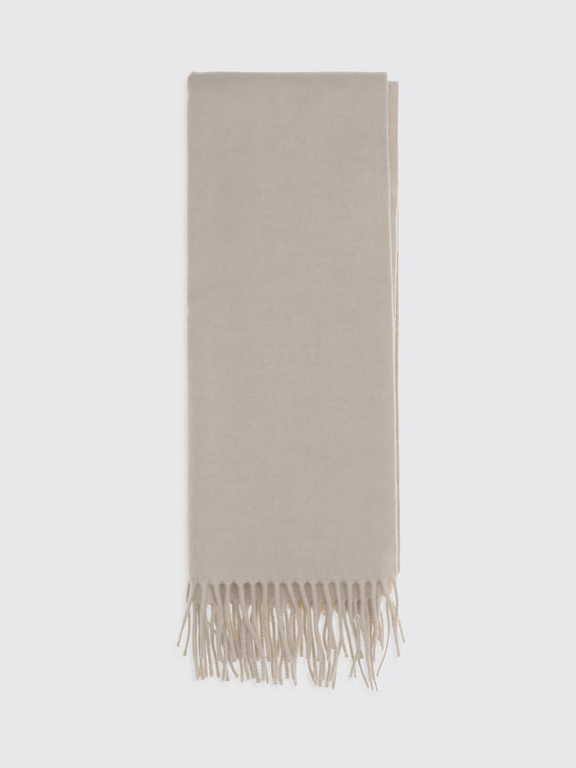 BRUNELLO CUCINELLI SCARF: Brunello Cucinelli Pure Cashmere Scarf with Frayed Edges and Minimal Design, Beige - Img 1