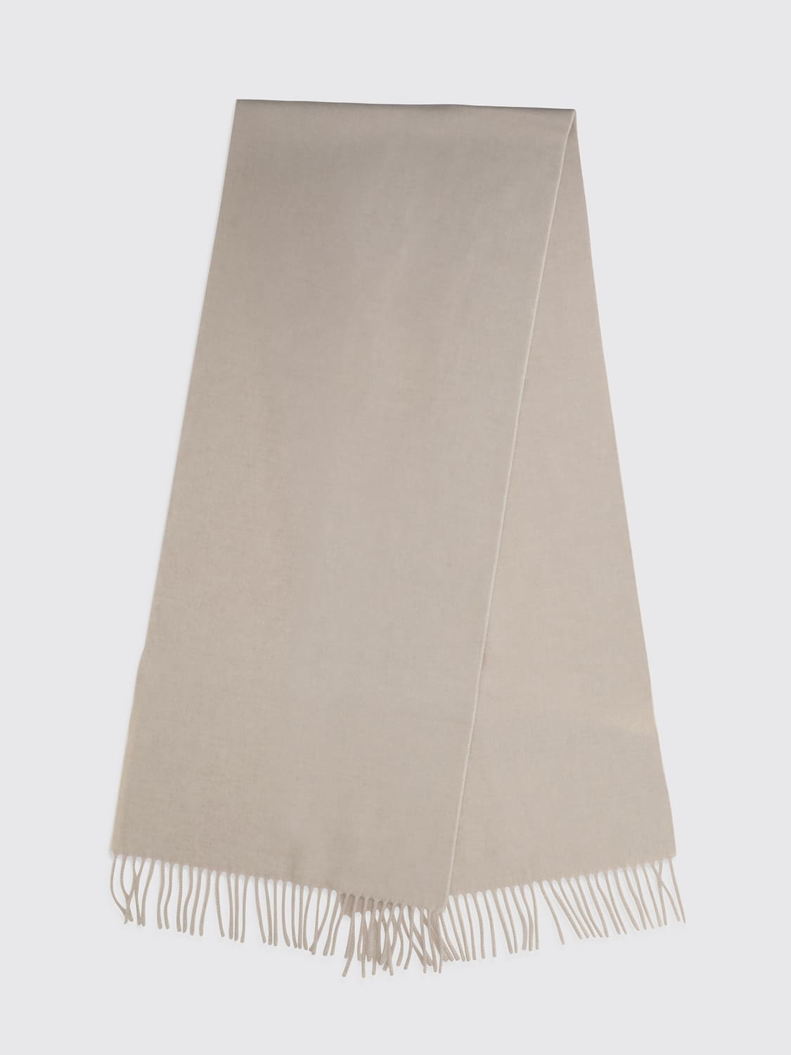 BRUNELLO CUCINELLI SCARF: Brunello Cucinelli Pure Cashmere Scarf with Frayed Edges and Minimal Design, Beige - Img 2