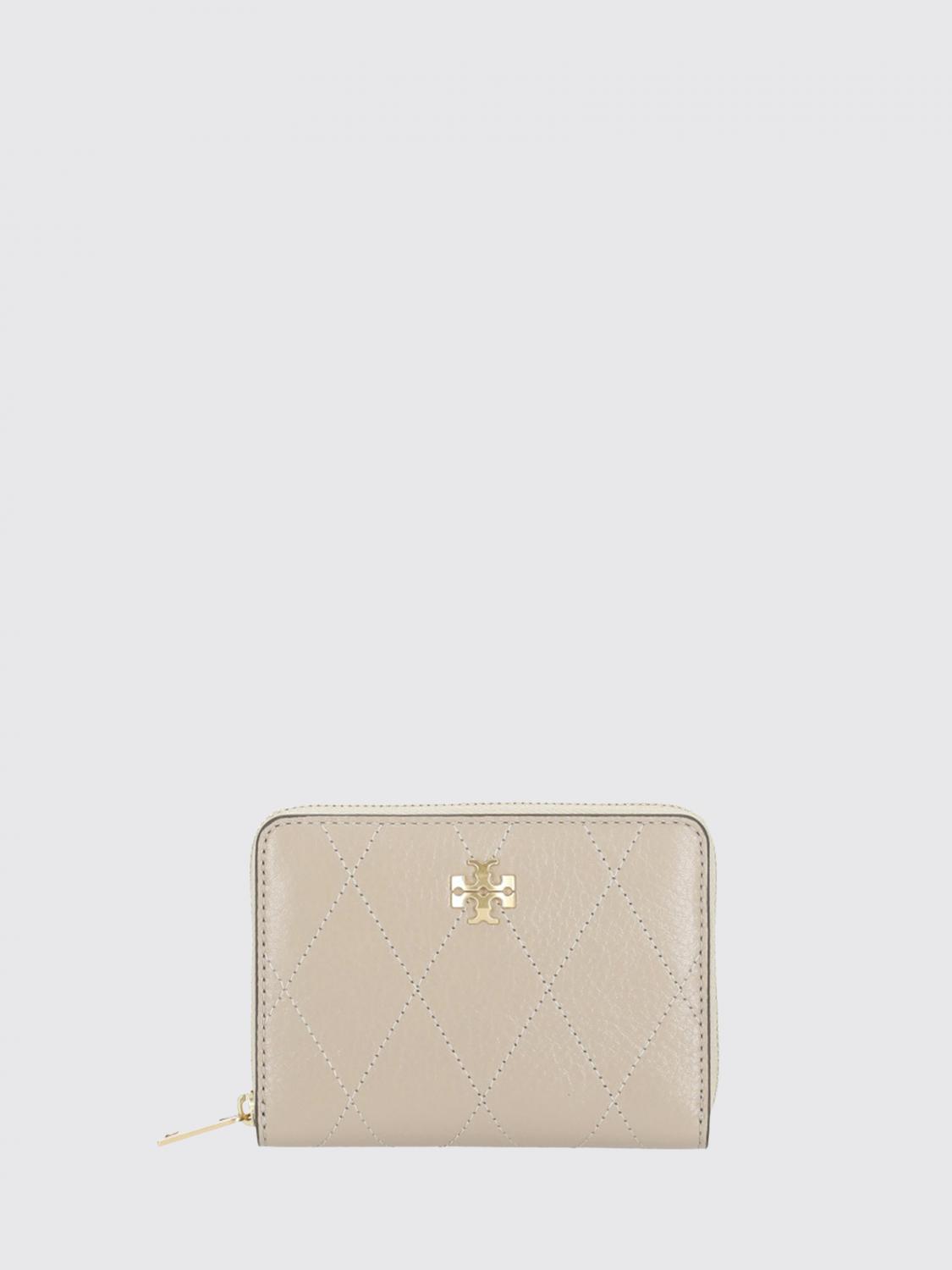 TORY BURCH 钱包: TORY BURCH Charlie 系列小号 Double T 徽标皮革拉链钱包, 米色 - Img 1