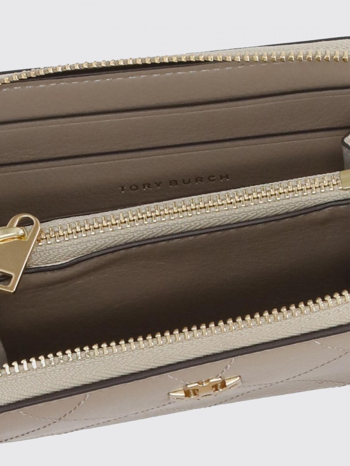 TORY BURCH 钱包: TORY BURCH Charlie 系列小号 Double T 徽标皮革拉链钱包, 米色 - Img 3