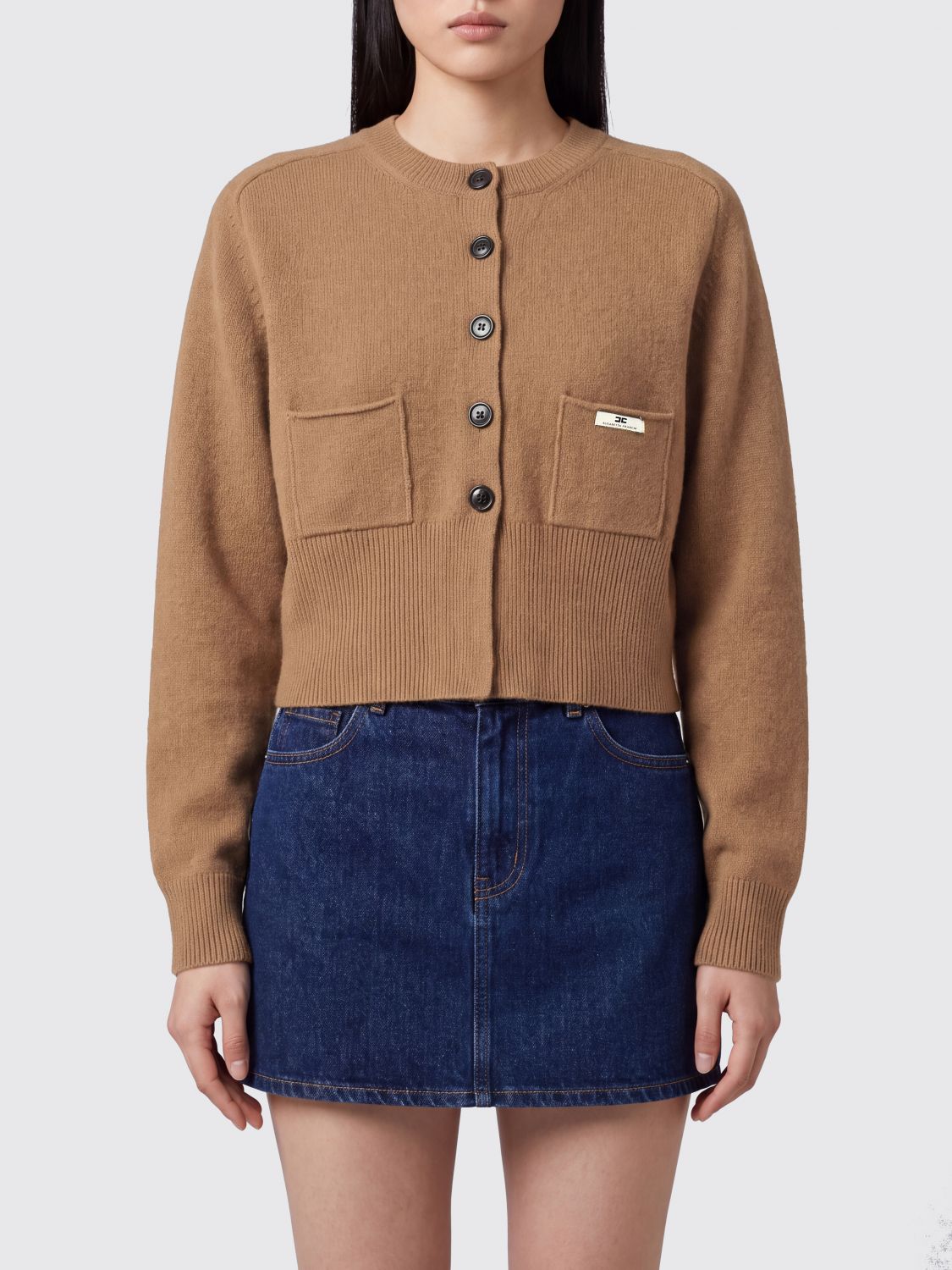 ELISABETTA FRANCHI JERSEY: Cárdigan corto de mezcla de lana y cachemira de Elisabetta Franchi, Marrón - Img 1