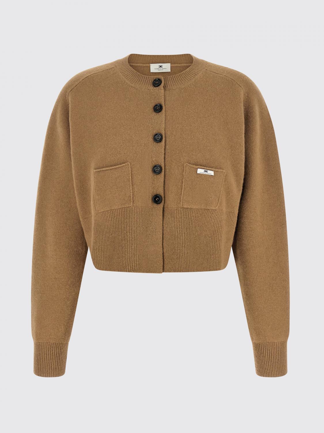 ELISABETTA FRANCHI JERSEY: Cárdigan corto de mezcla de lana y cachemira de Elisabetta Franchi, Marrón - Img 2