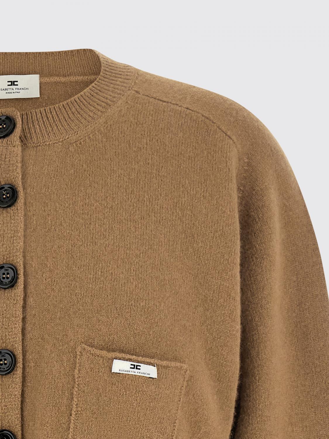 ELISABETTA FRANCHI JERSEY: Cárdigan corto de mezcla de lana y cachemira de Elisabetta Franchi, Marrón - Img 4