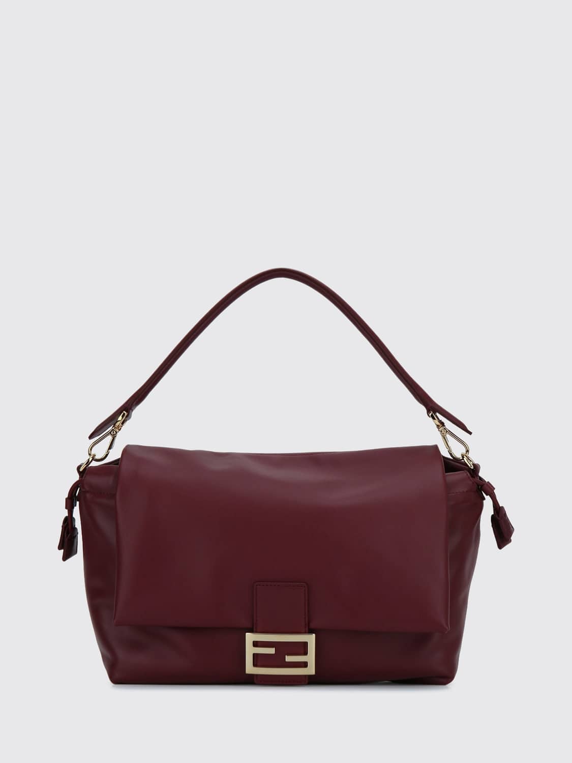 FENDI BORSA A SPALLA: Borsa a spalla Baguette Fendi grande in nappa di agnello con monogram FF, Rosso - Img 1