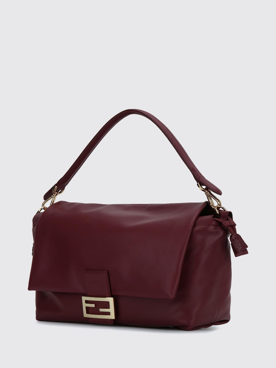 FENDI BORSA A SPALLA: Borsa a spalla Baguette Fendi grande in nappa di agnello con monogram FF, Rosso - Img 3