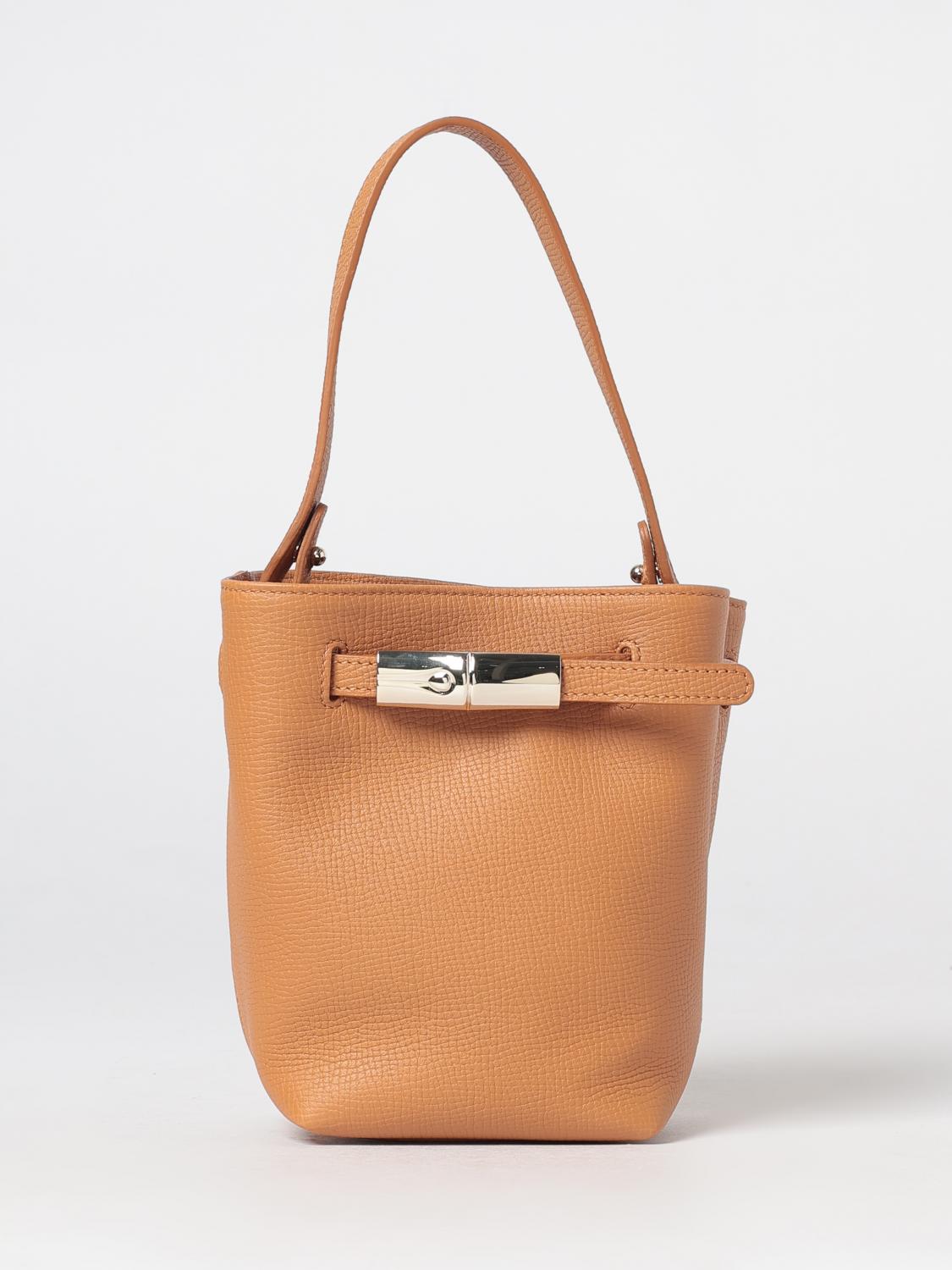 LONGCHAMP BORSA MINI: Mini borsa a secchiello Le Smart Longchamp in pelle di vitello martellata, Marrone - Img 1