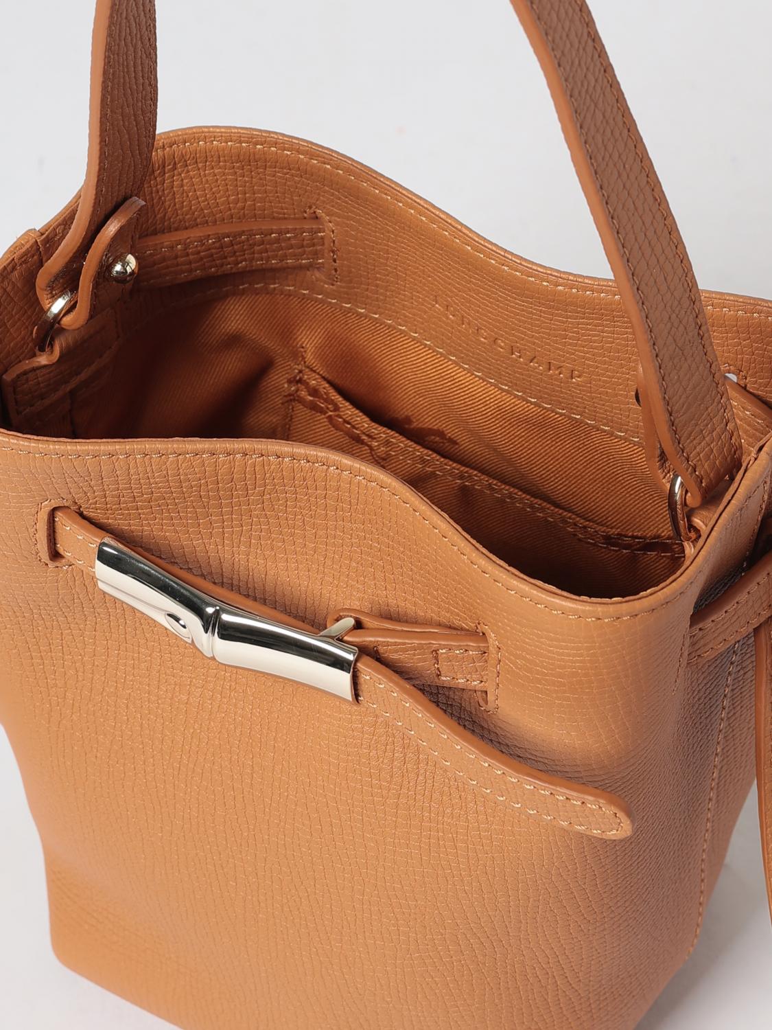 LONGCHAMP BORSA MINI: Mini borsa a secchiello Le Smart Longchamp in pelle di vitello martellata, Marrone - Img 3
