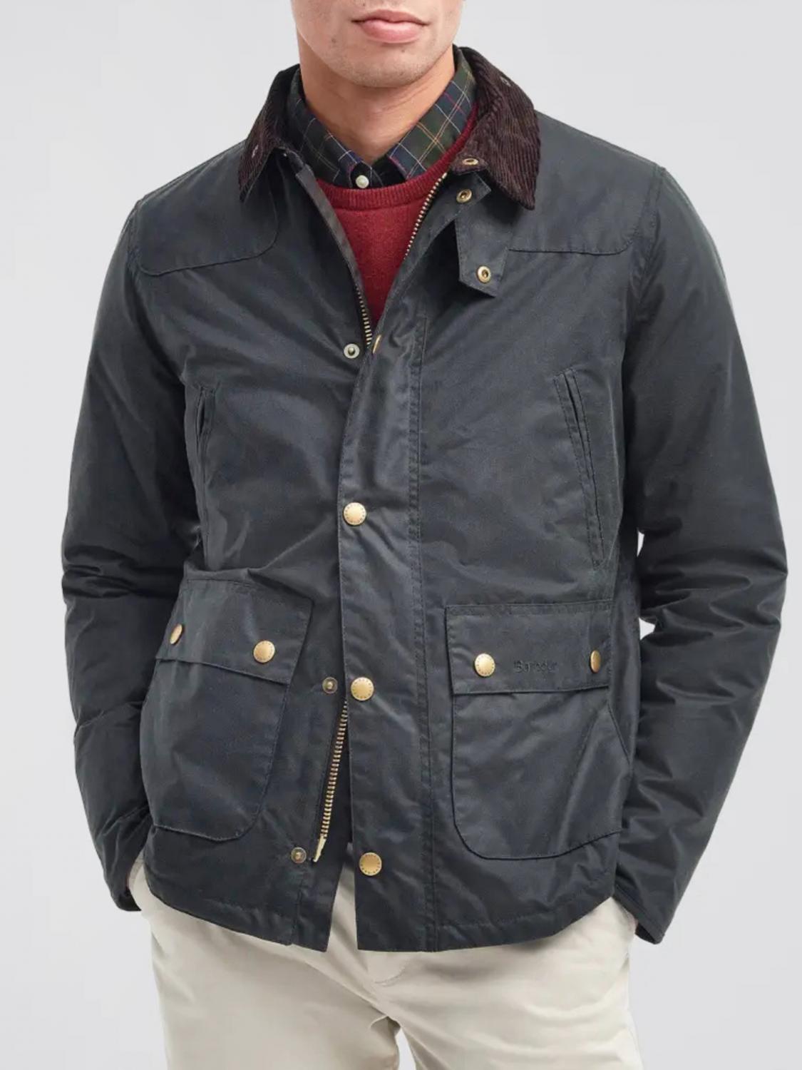 BARBOUR JACKET: Barbour Reelin Waxed Cotton Jacket with Corduroy Collar, Sage - Img 2