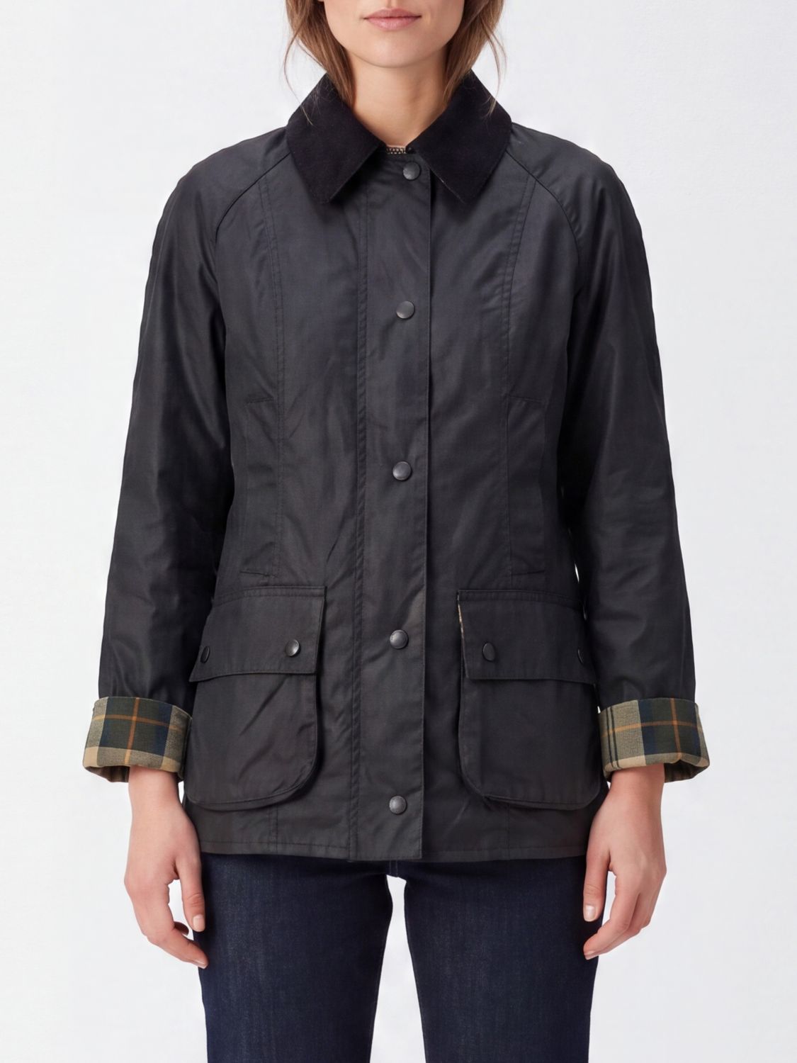 BARBOUR CHAQUETA: Chaqueta Beadnell Barbour de algodón encerado con cuello de terciopelo, Verde - Img 1