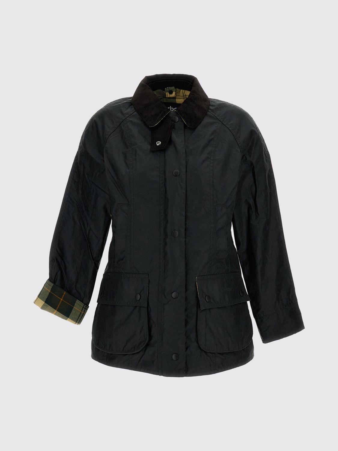 BARBOUR CHAQUETA: Chaqueta Beadnell Barbour de algodón encerado con cuello de terciopelo, Verde - Img 2