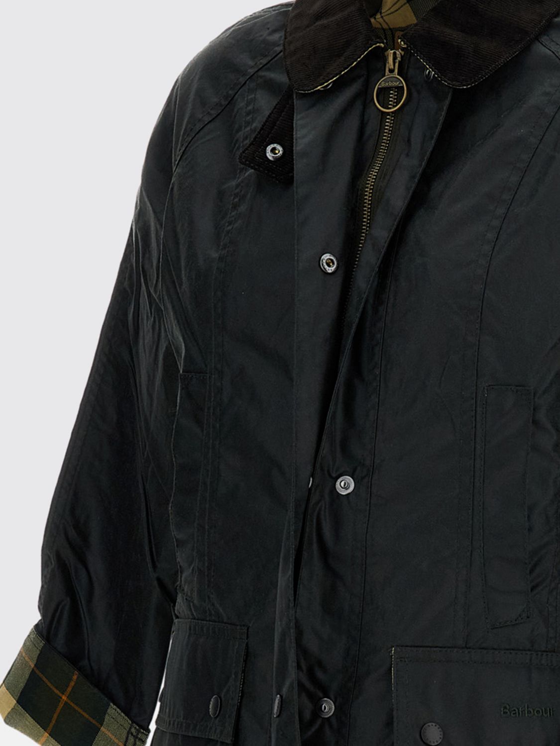 BARBOUR CHAQUETA: Chaqueta Beadnell Barbour de algodón encerado con cuello de terciopelo, Verde - Img 4