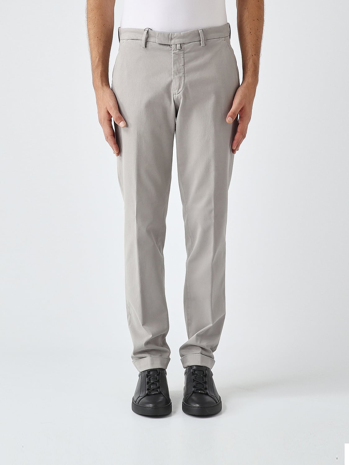 BRIGLIA 1949 PANTS: Briglia 1949 Slim Fit Pleated Cotton Tailored Trousers, Pearl - Img 1
