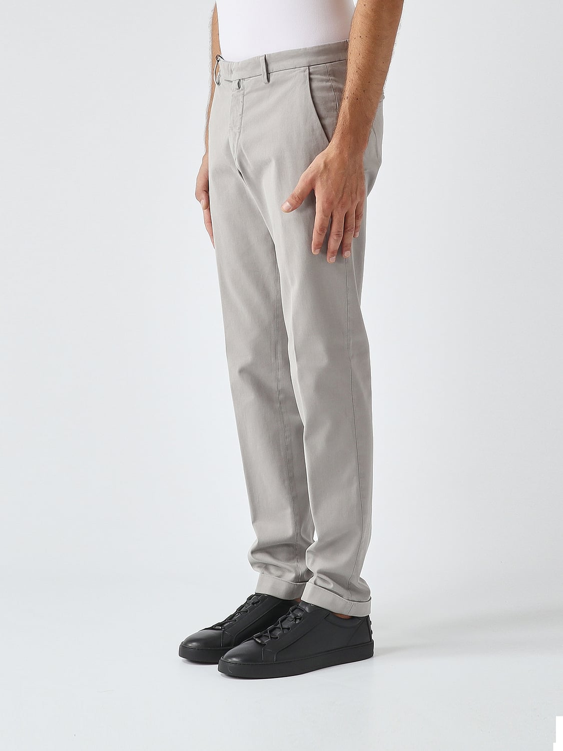BRIGLIA 1949 PANTS: Briglia 1949 Slim Fit Pleated Cotton Tailored Trousers, Pearl - Img 3