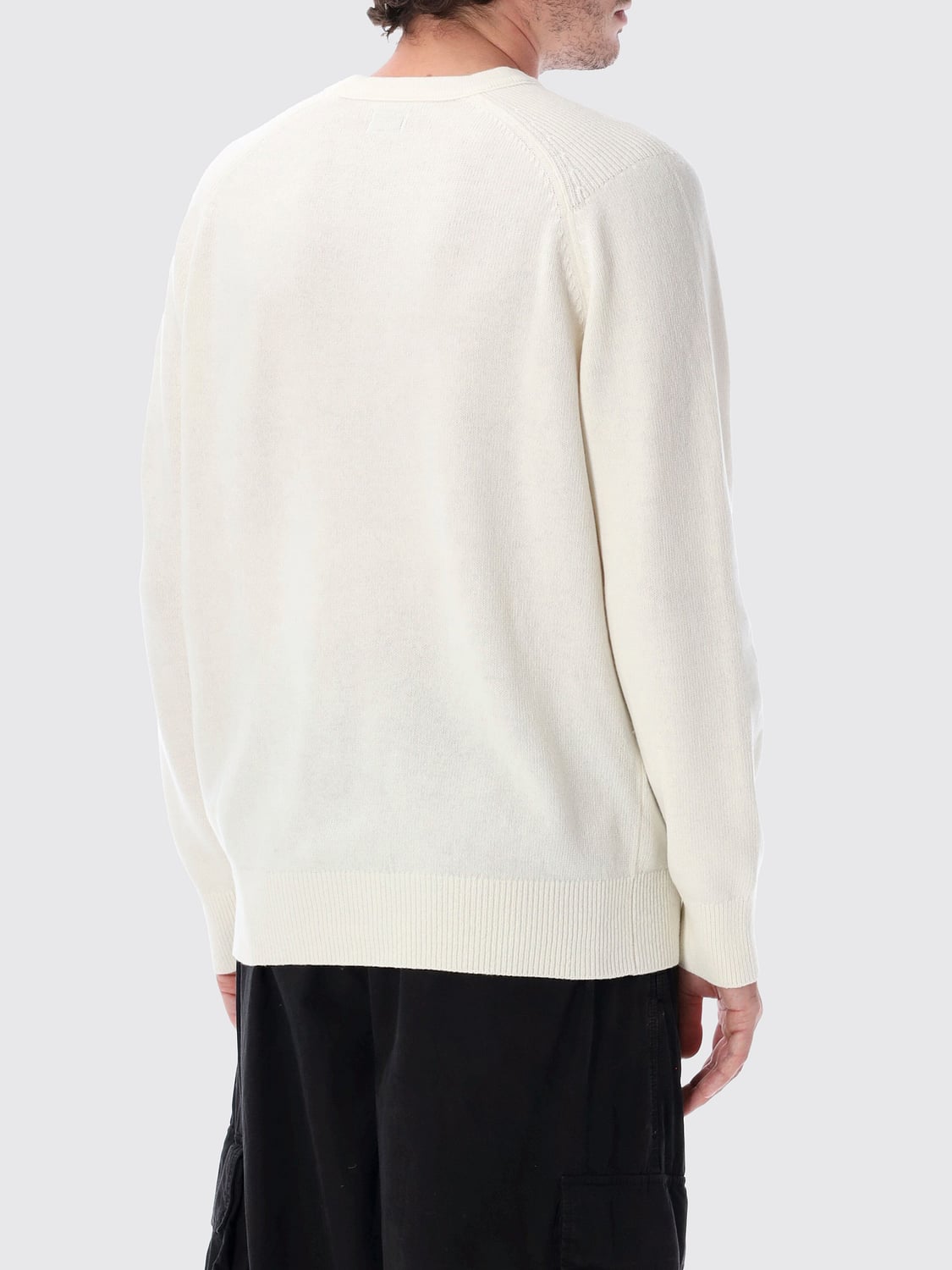 C.P. COMPANY SWEATER: C.P. Company Wool Blend Crew Neck Jumper with Logo and Ribbed Trims, White - Img 2