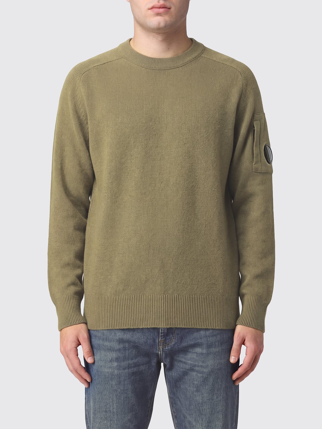C.P. COMPANY PULLOVER: Rundhalspullover von C.P. Company aus Wollmischung mit Logo und Rippbündchen, Grün - Img 1