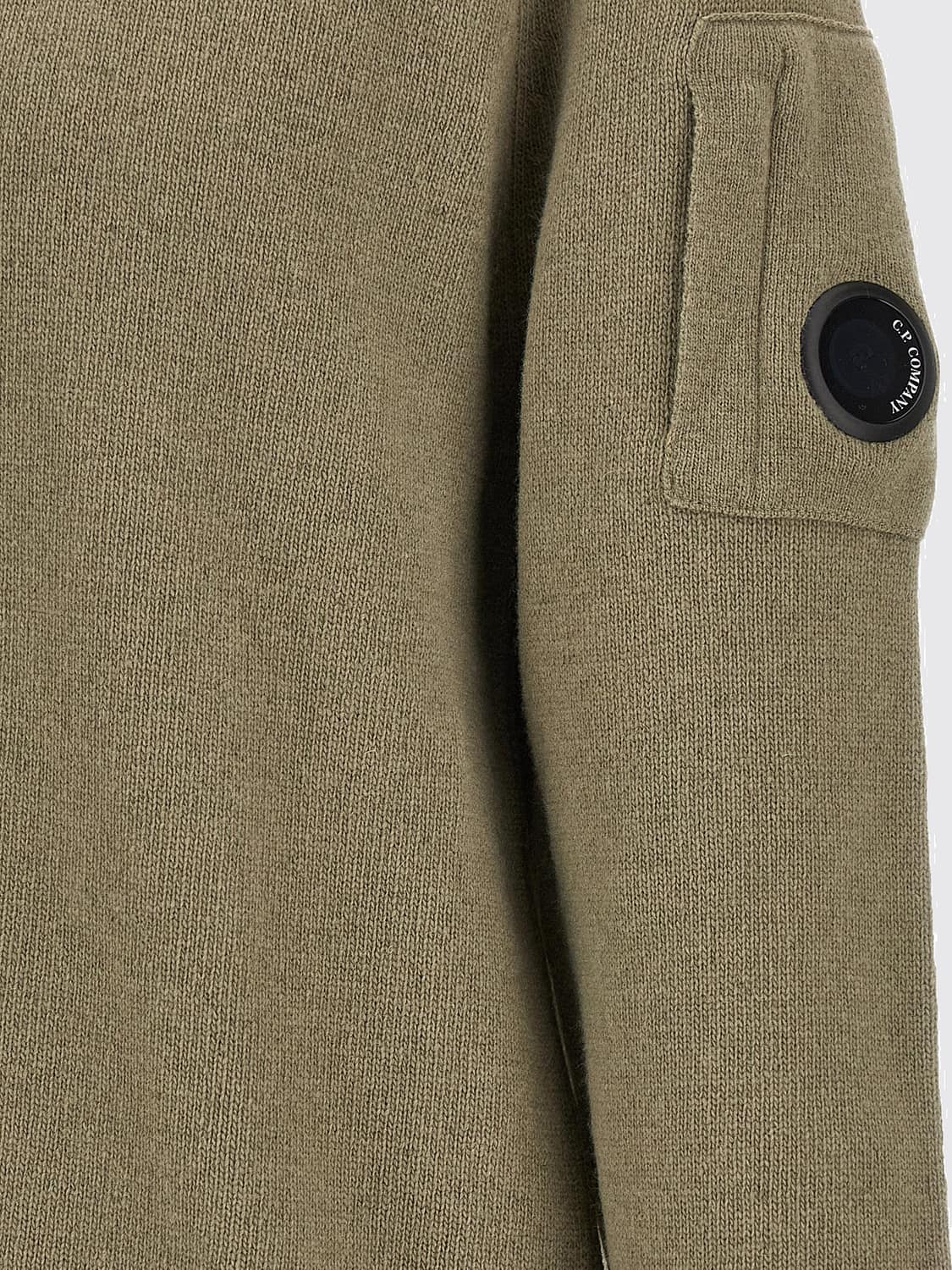 C.P. COMPANY PULLOVER: Rundhalspullover von C.P. Company aus Wollmischung mit Logo und Rippbündchen, Grün - Img 4