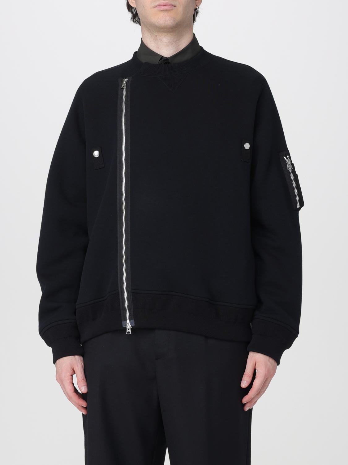 SACAI SWEATSHIRT: Sacai Cotton Blend Crewneck Jumper with Side Zips, Black - Img 1