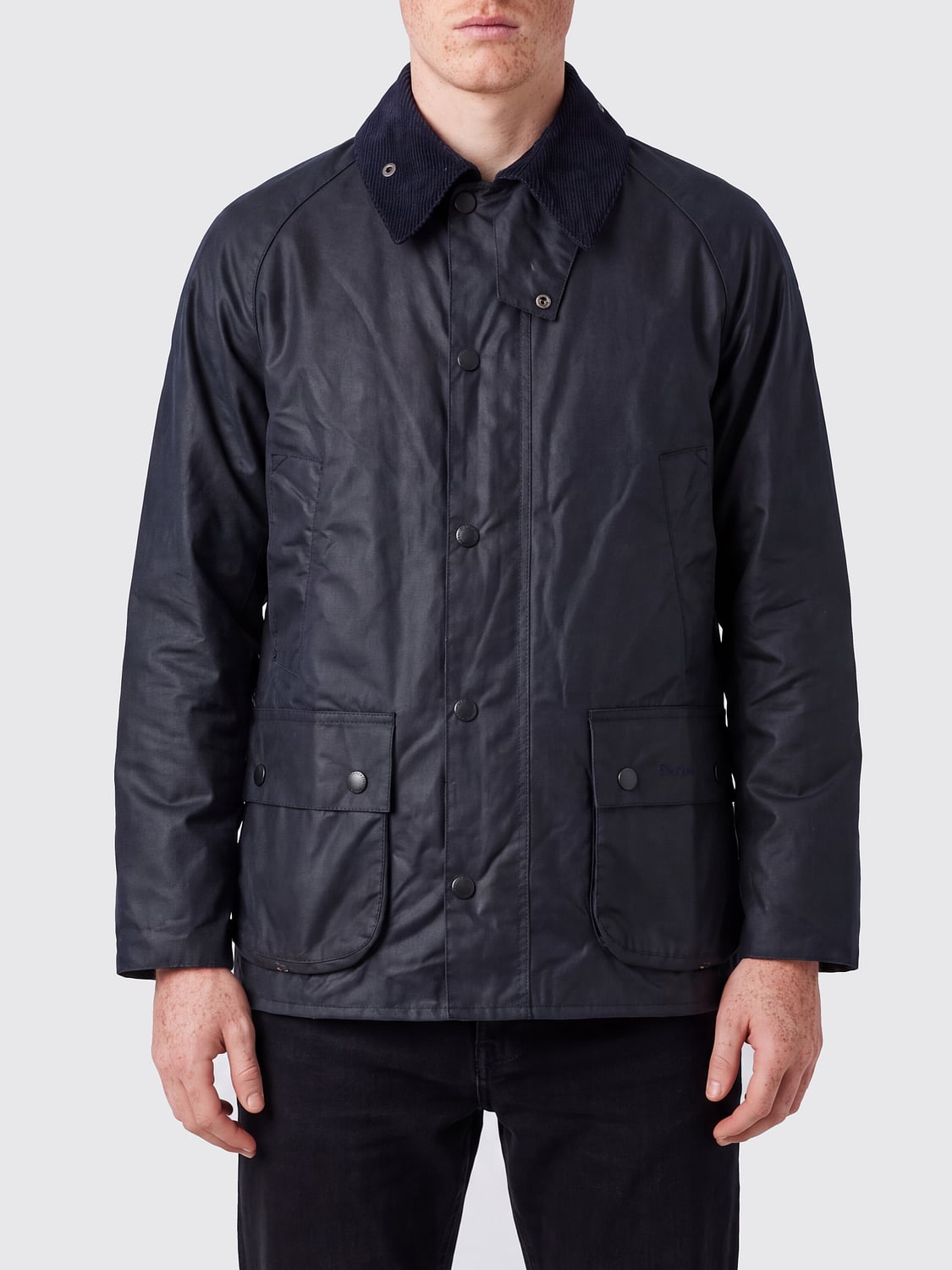BARBOUR JACKET: Bedale Relaxed Fit Waxed Cotton Jacket BARBOUR with Velvet Collar, Blue - Img 1