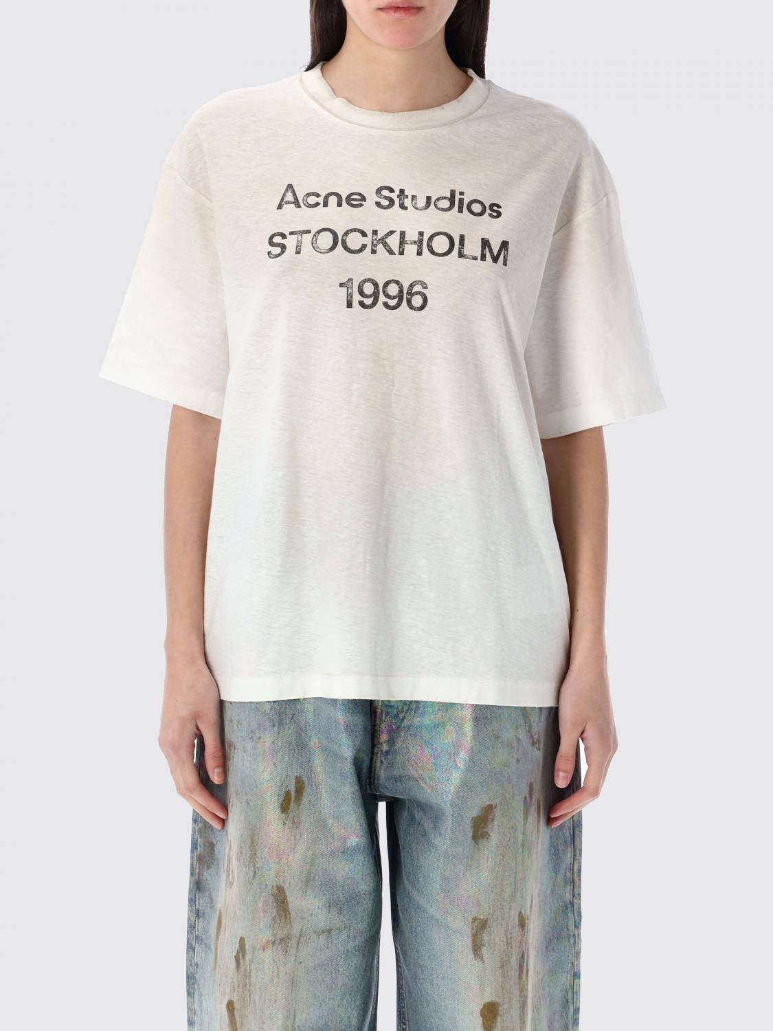 ACNE STUDIOS T-SHIRTS: T-shirt relaxed fit Acne Studios in cotone organico con logo a contrasto, Bianco - Img 1