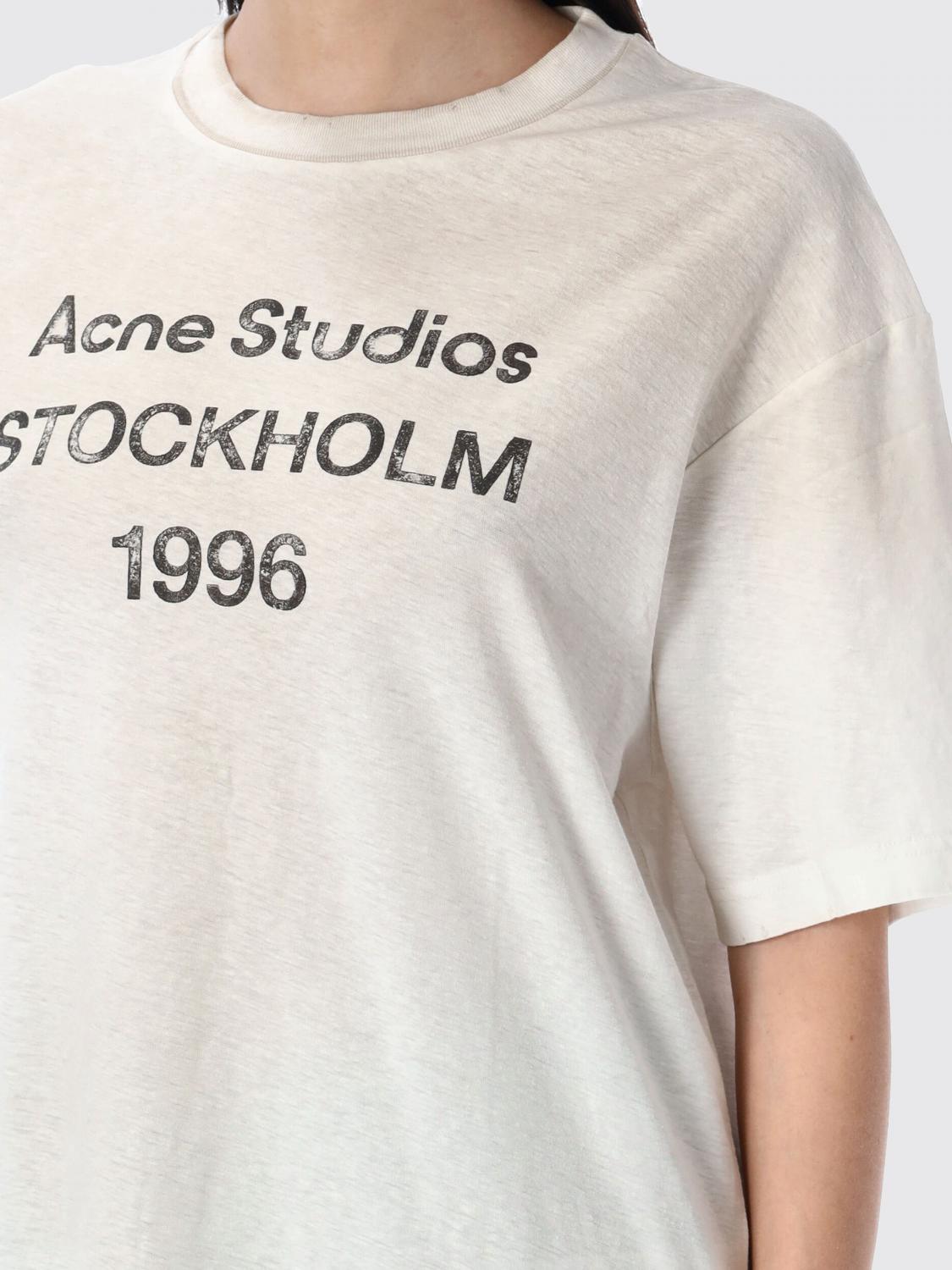 ACNE STUDIOS T-SHIRTS: T-shirt relaxed fit Acne Studios in cotone organico con logo a contrasto, Bianco - Img 3