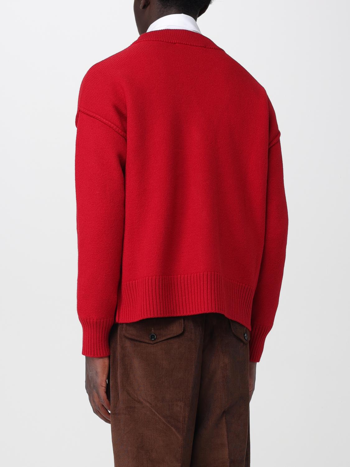 AMI PARIS PULL: Cardigan Ami Paris en laine à col V avec logo contrastant, Rubis - Img 2