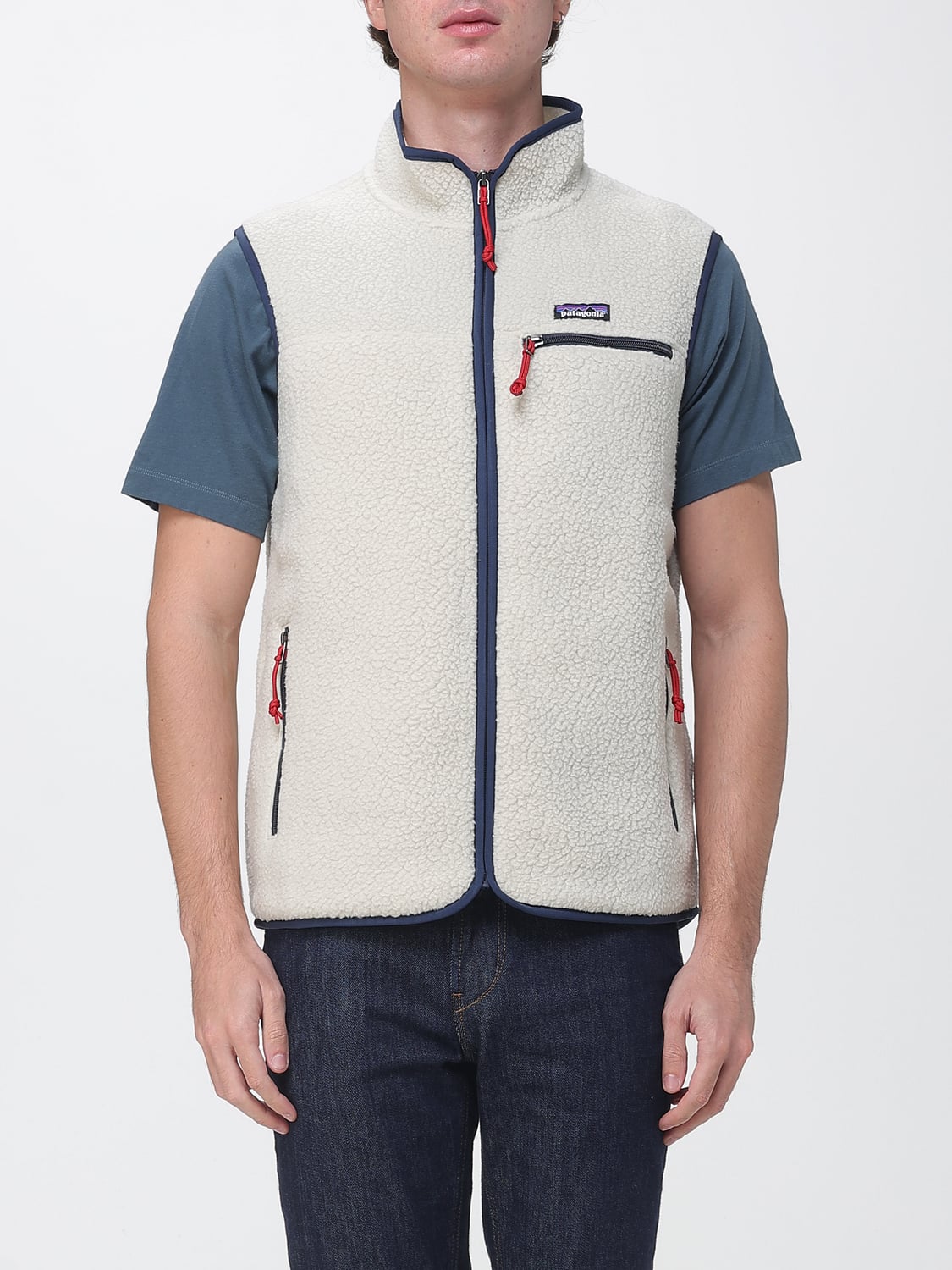 PATAGONIA CHALECO: Chaleco de forro polar Ms Retro de Patagonia con cuello alto y logo bordado, Natural - Img 1