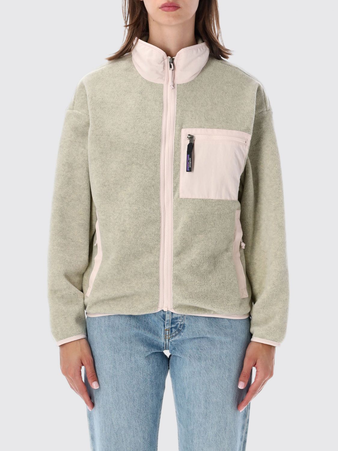 PATAGONIA CHAQUETA: Chaqueta corta de forro polar Patagonia Synchilla® con cuello alto y bolsillos de parche, Gris - Img 1