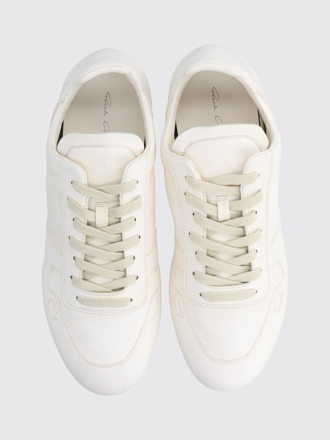 RICK OWENS SNEAKERS: Rick Owens Smooth Leather Low Top Trainers with Rubber Sole, White - Img 5