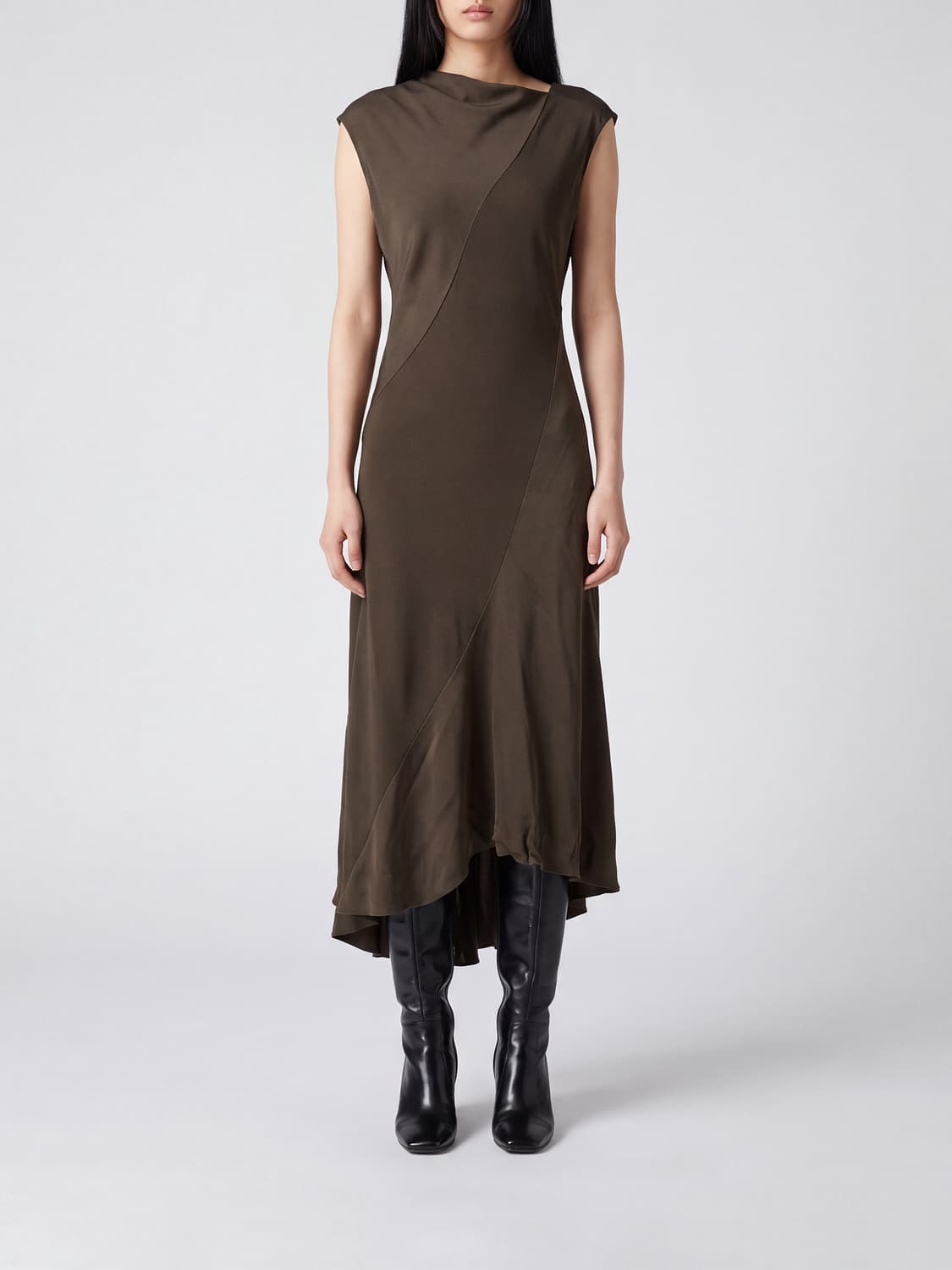 ALBERTA FERRETTI VESTIDO: Vestido largo de ceremonia Alberta Ferretti tipo lencero en satén, Gris - Img 1