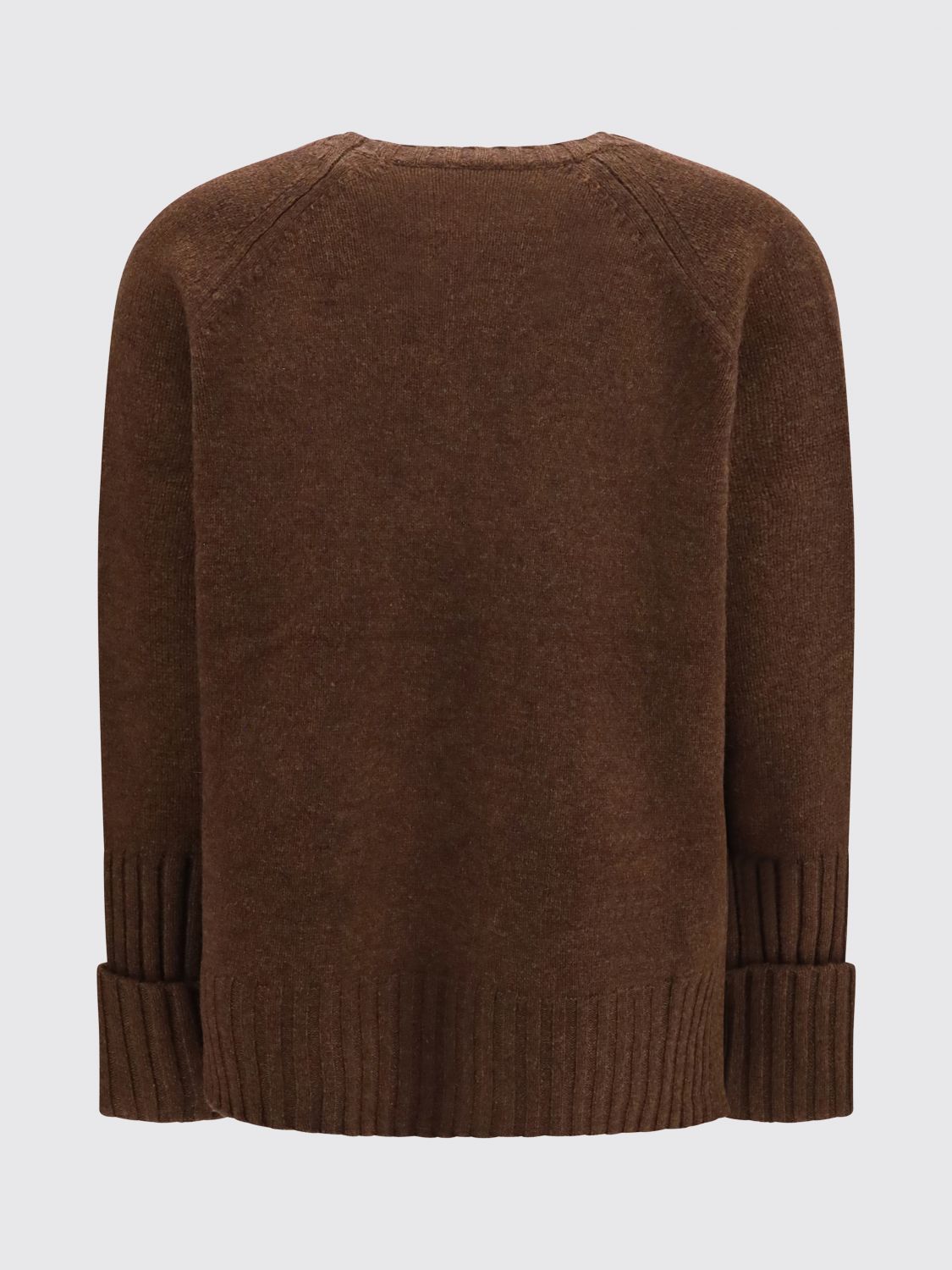 TORY BURCH PULL: Pull à col rond Tory Burch en laine avec poignets à revers, Marron - Img 3