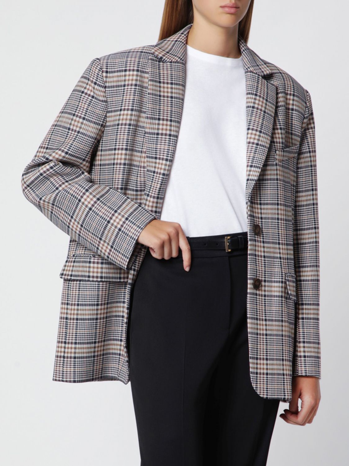 ANINE BING CHAQUETA: Blazer Anine Bing de corte relajado con botonadura sencilla y estampado de tartán en mezcla de viscosa, Rojo - Img 1