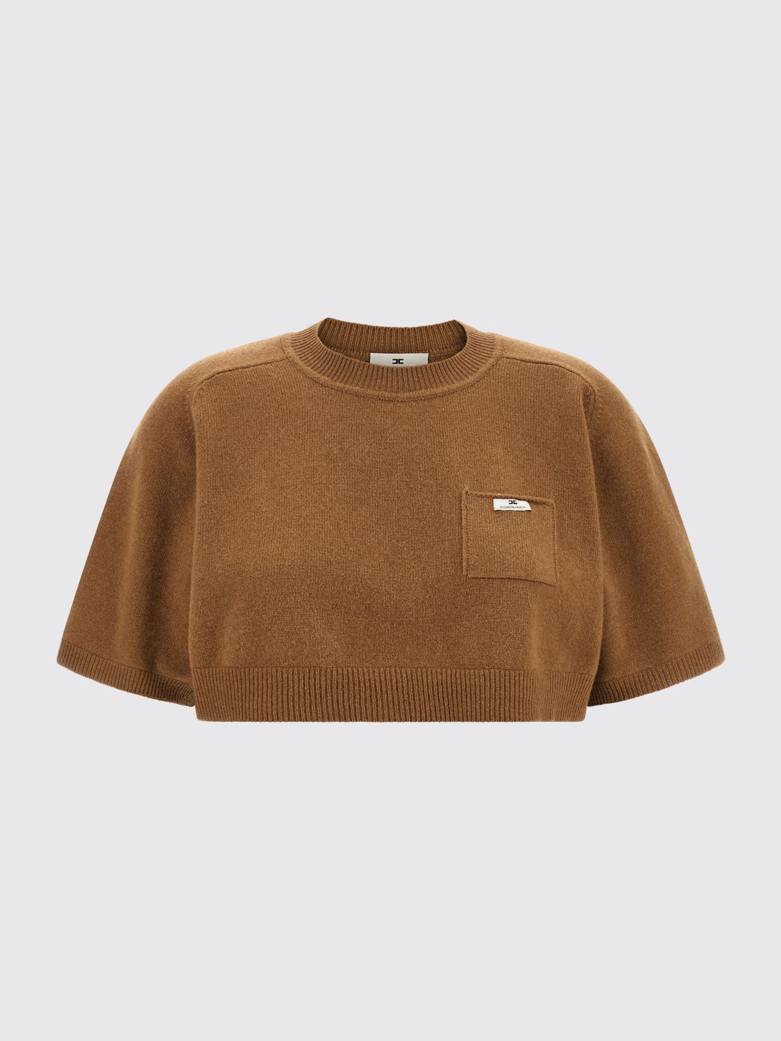 ELISABETTA FRANCHI PULLOVER: Cropped-Pullover von Elisabetta Franchi aus Wolle und Kaschmir mit Kontrastlogo, Braun - Img 2