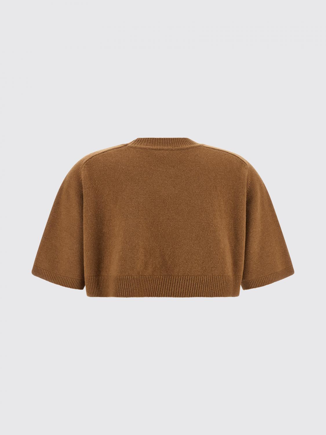ELISABETTA FRANCHI PULLOVER: Cropped-Pullover von Elisabetta Franchi aus Wolle und Kaschmir mit Kontrastlogo, Braun - Img 3