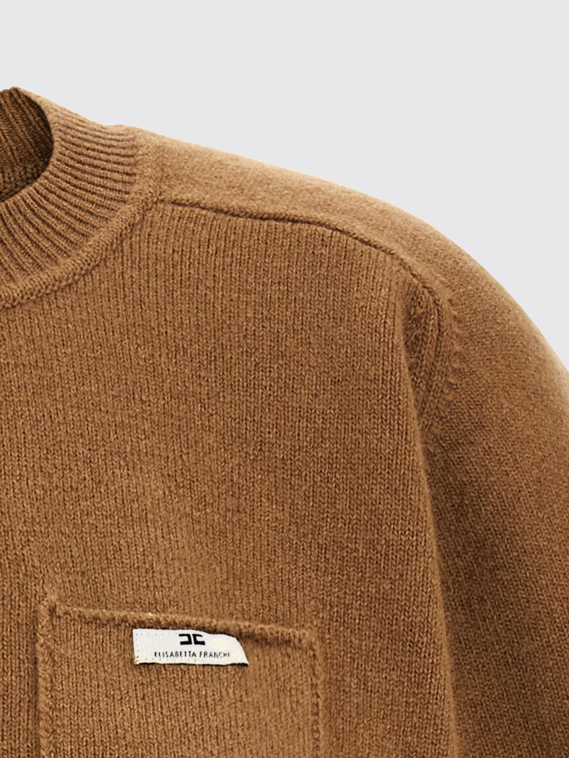 ELISABETTA FRANCHI PULLOVER: Cropped-Pullover von Elisabetta Franchi aus Wolle und Kaschmir mit Kontrastlogo, Braun - Img 4