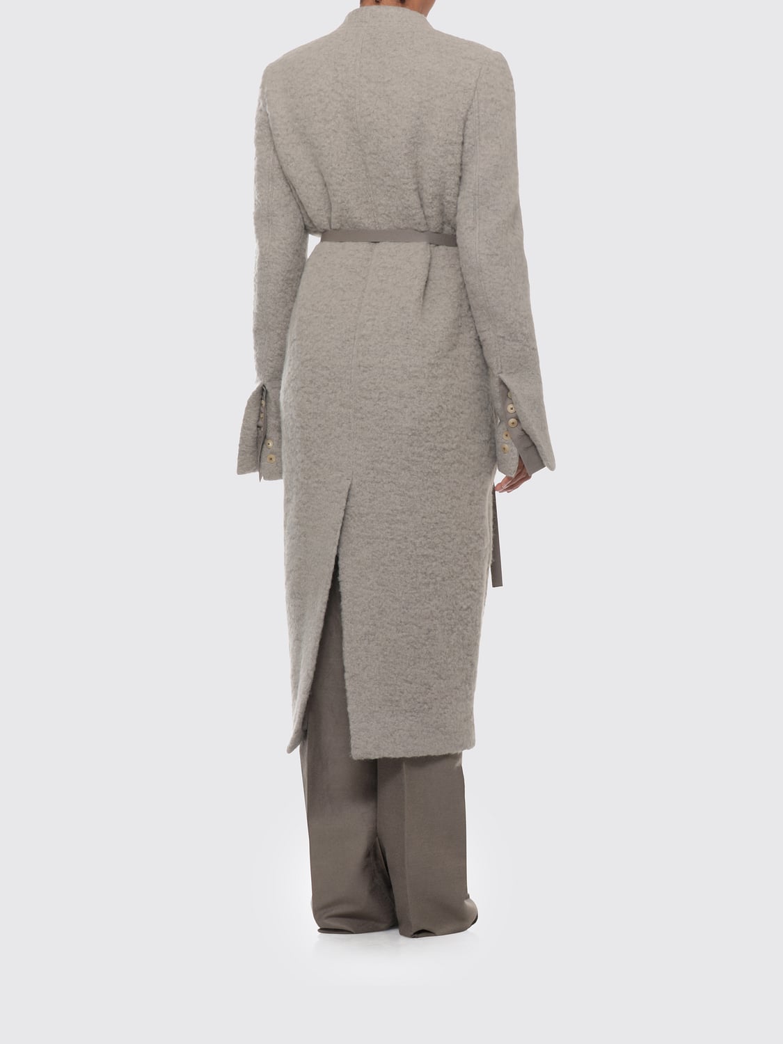 RICK OWENS ABRIGO: Abrigo largo cruzado de alpaca y lana de Rick Owens con cierre de lazo, Gris - Img 3