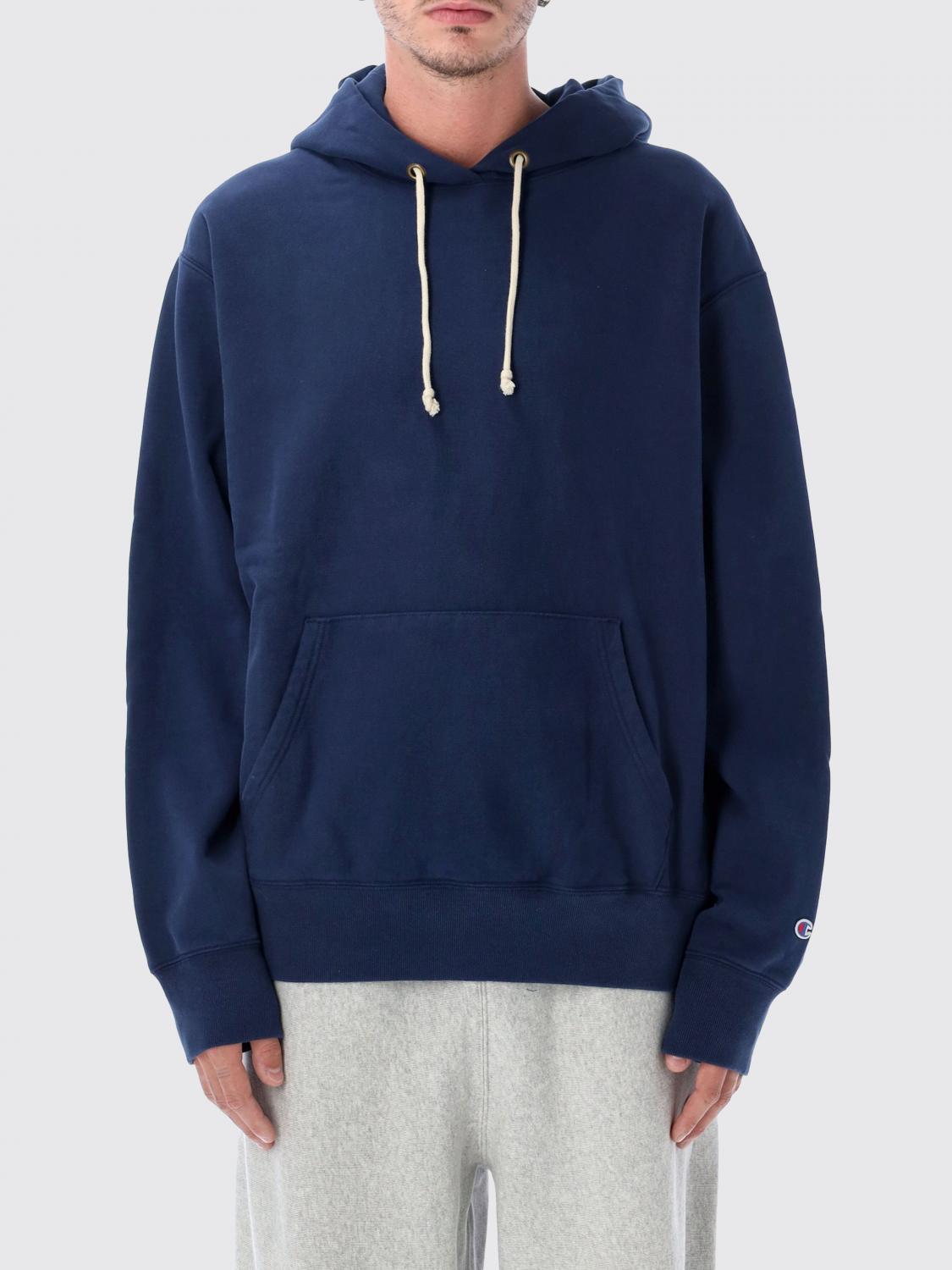 CHAMPION SUDADERA: Sudadera con capucha Champion de algodón con bolsillo canguro, Azul Oscuro - Img 1