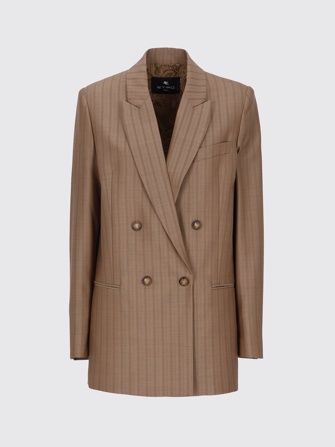 ETRO JACKE: Oversize-Zweireiher-Blazer aus Wolle mit Nadelstreifen von Etro, Beige - Img 5