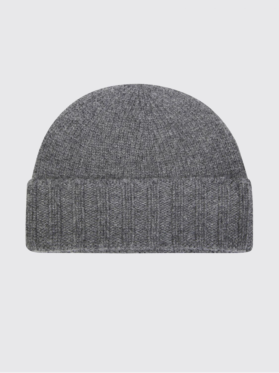 DRUMOHR HAT: Drumohr Pure Cashmere Rib-Knit Beanie Hat with Cuff, Grey 1 - Img 1