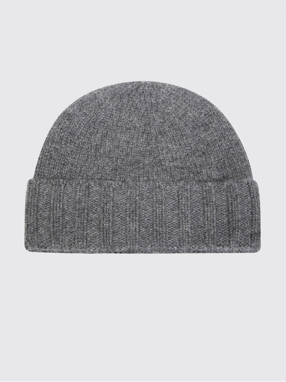 DRUMOHR HAT: Drumohr Pure Cashmere Rib-Knit Beanie Hat with Cuff, Grey 1 - Img 2