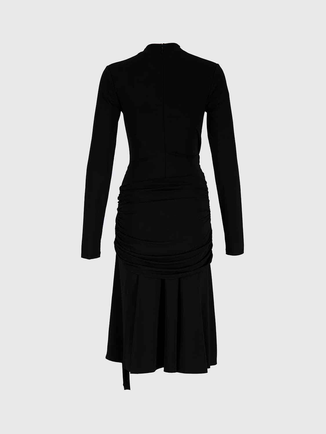 FERRAGAMO VESTIDO: Vestido midi asimétrico Ferragamo de viscosa con drapeado y escote de pico, Negro - Img 3