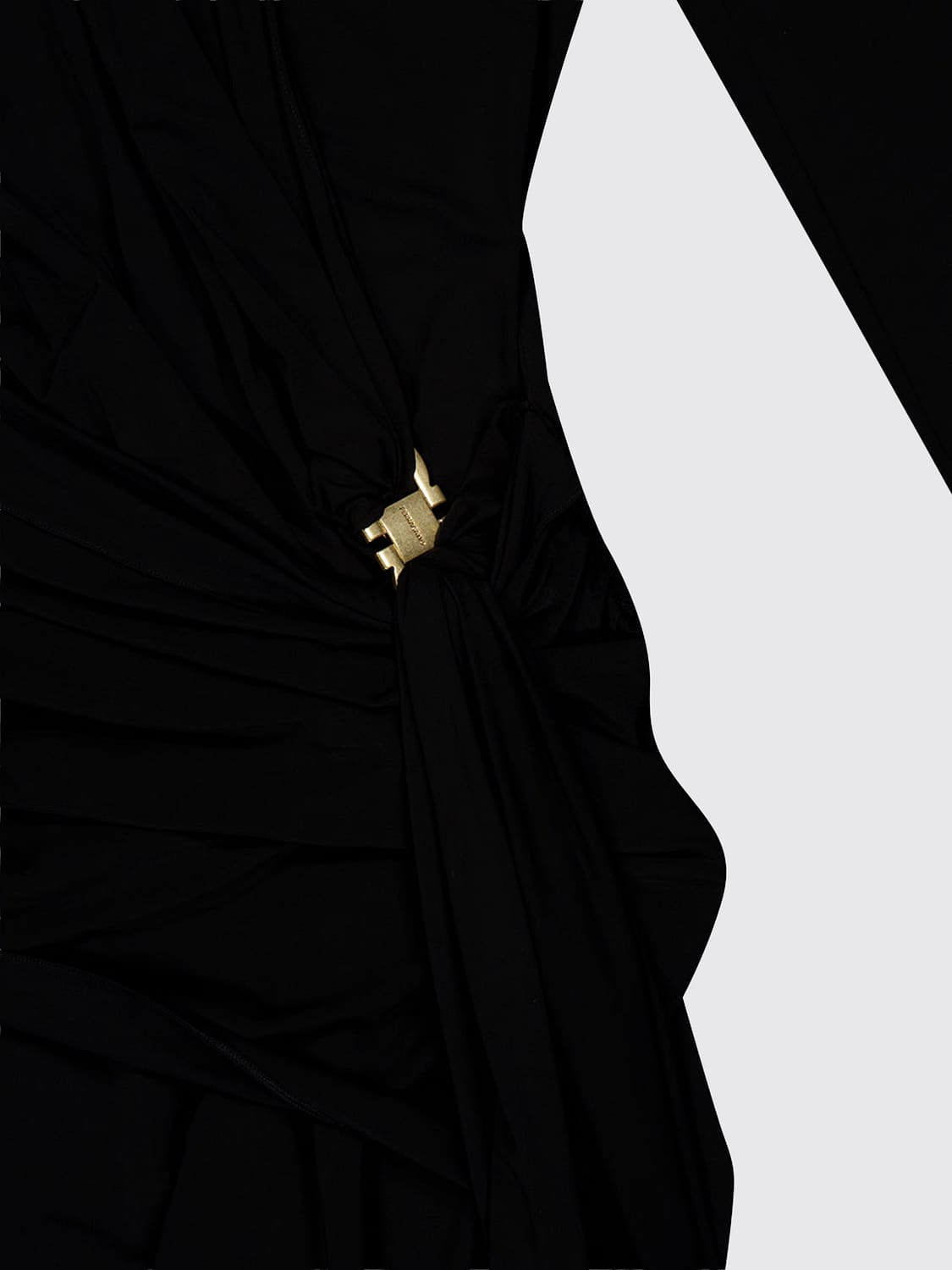 FERRAGAMO VESTIDO: Vestido midi asimétrico Ferragamo de viscosa con drapeado y escote de pico, Negro - Img 4