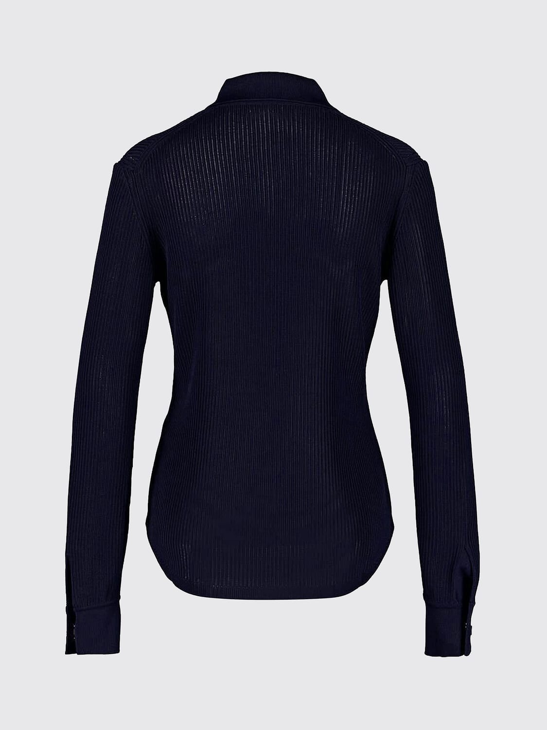 FERRAGAMO TOP: Top de punto de mezcla de viscosa Ferragamo de manga larga y corte slim, Azul Oscuro - Img 3