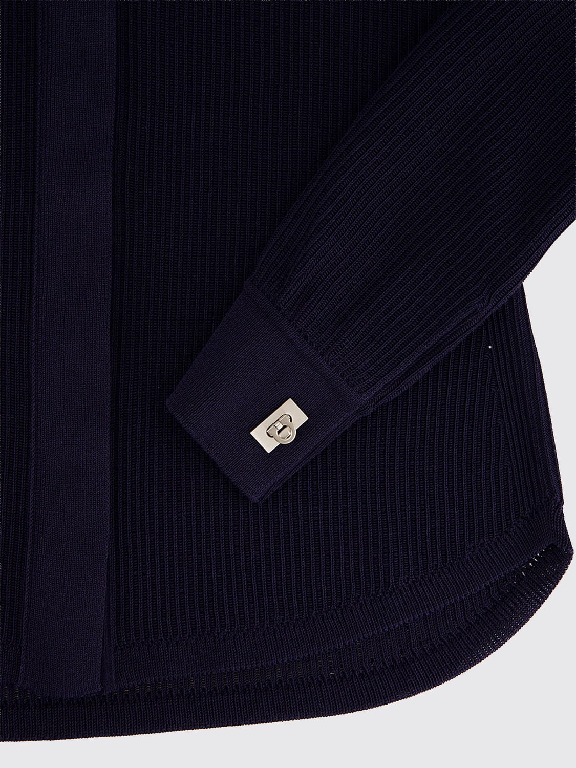 FERRAGAMO TOP: Top de punto de mezcla de viscosa Ferragamo de manga larga y corte slim, Azul Oscuro - Img 4