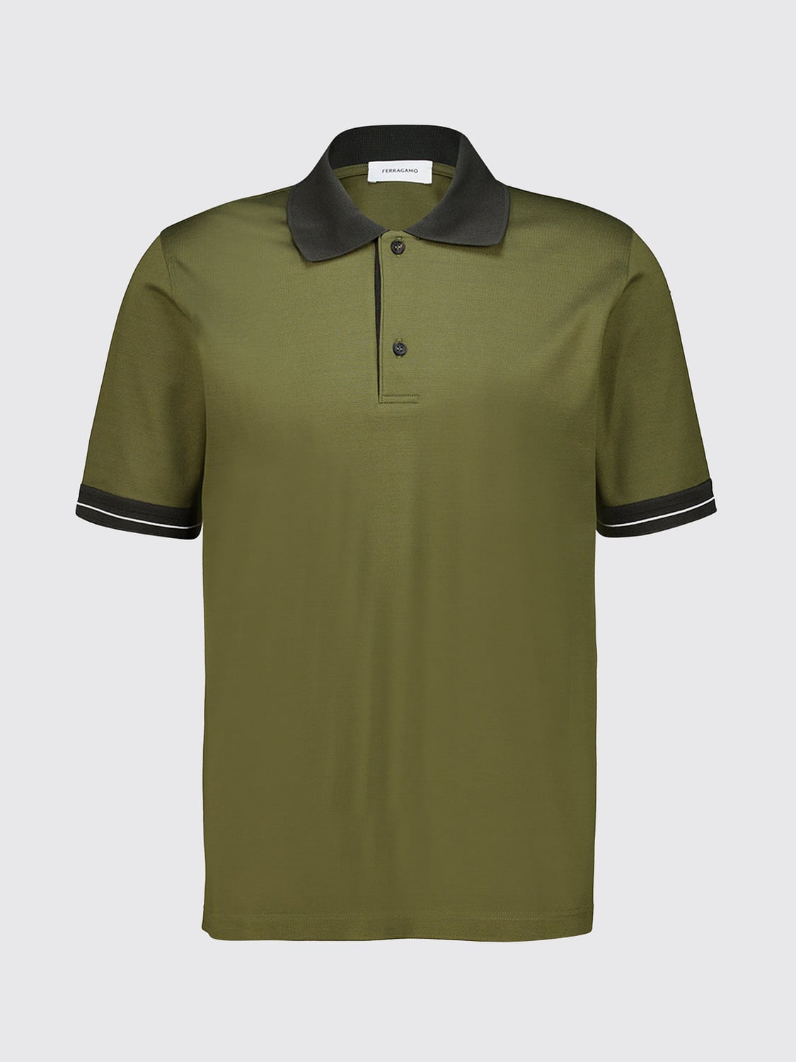 FERRAGAMO POLO: Ferragamo Kurzärmeliges Baumwoll-Poloshirt mit Kontrastbesatz, Grün - Img 2