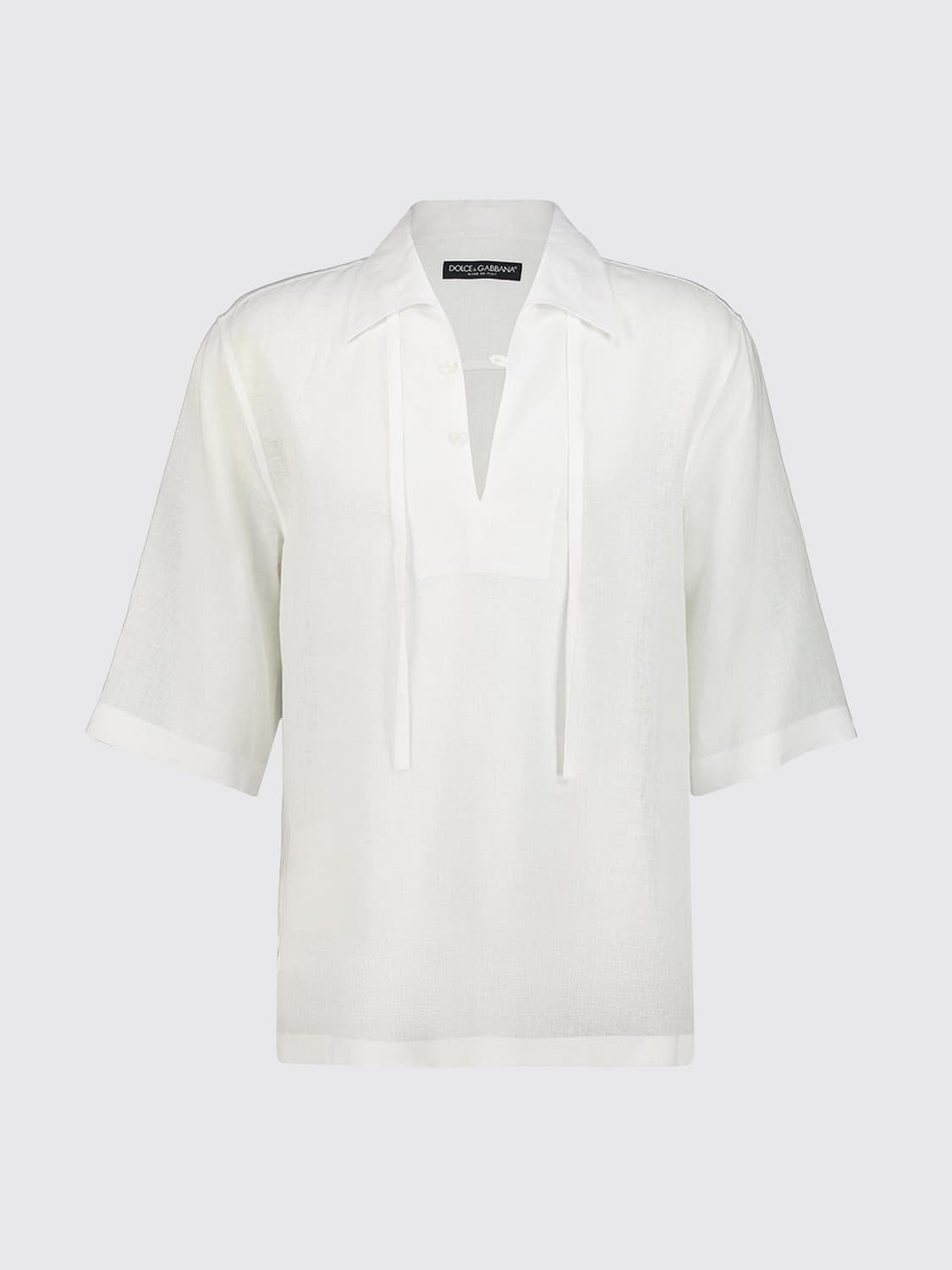 DOLCE & GABBANA HEMD: Kurzärmeliges Leinenhemd von Dolce & Gabbana mit klassischem Kragen, Weiß - Img 2