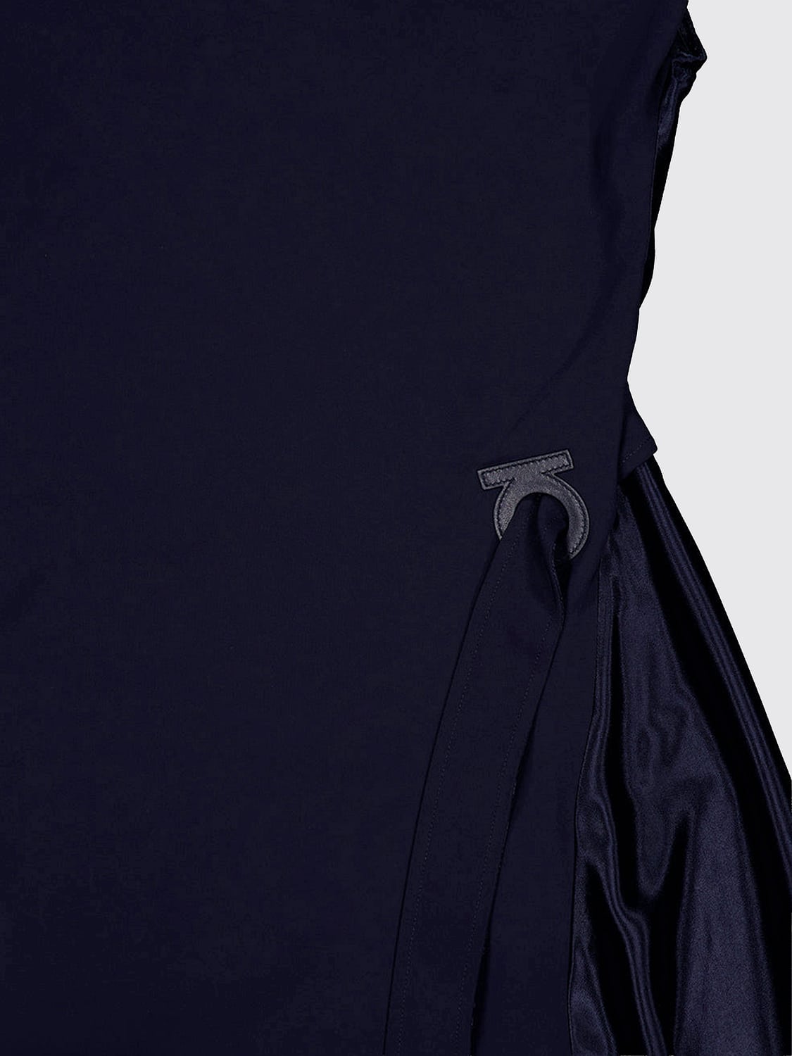 FERRAGAMO ABITO: Abito midi asimmetrico Ferragamo in raso senza maniche con scollo drappeggiato, Blue - Img 4