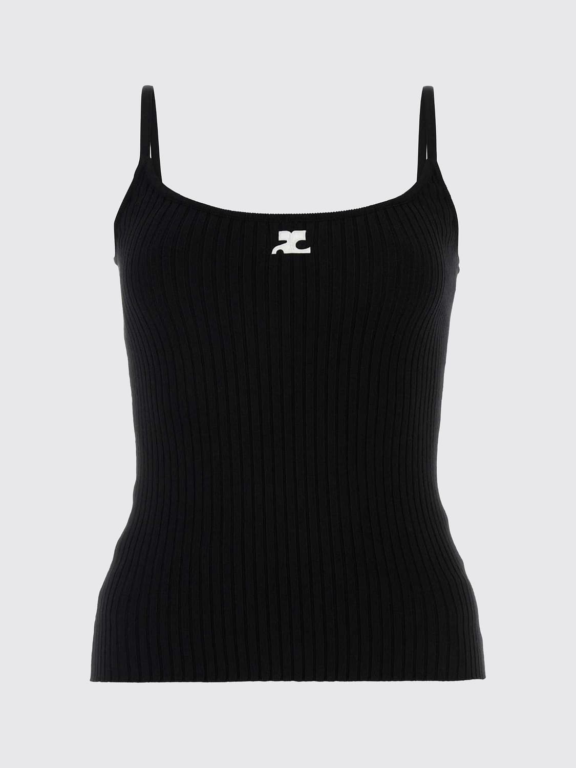 COURRÈGES TOP: Top slim fit Courrèges de punto acanalado con logo bordado en contraste, Negro - Img 2