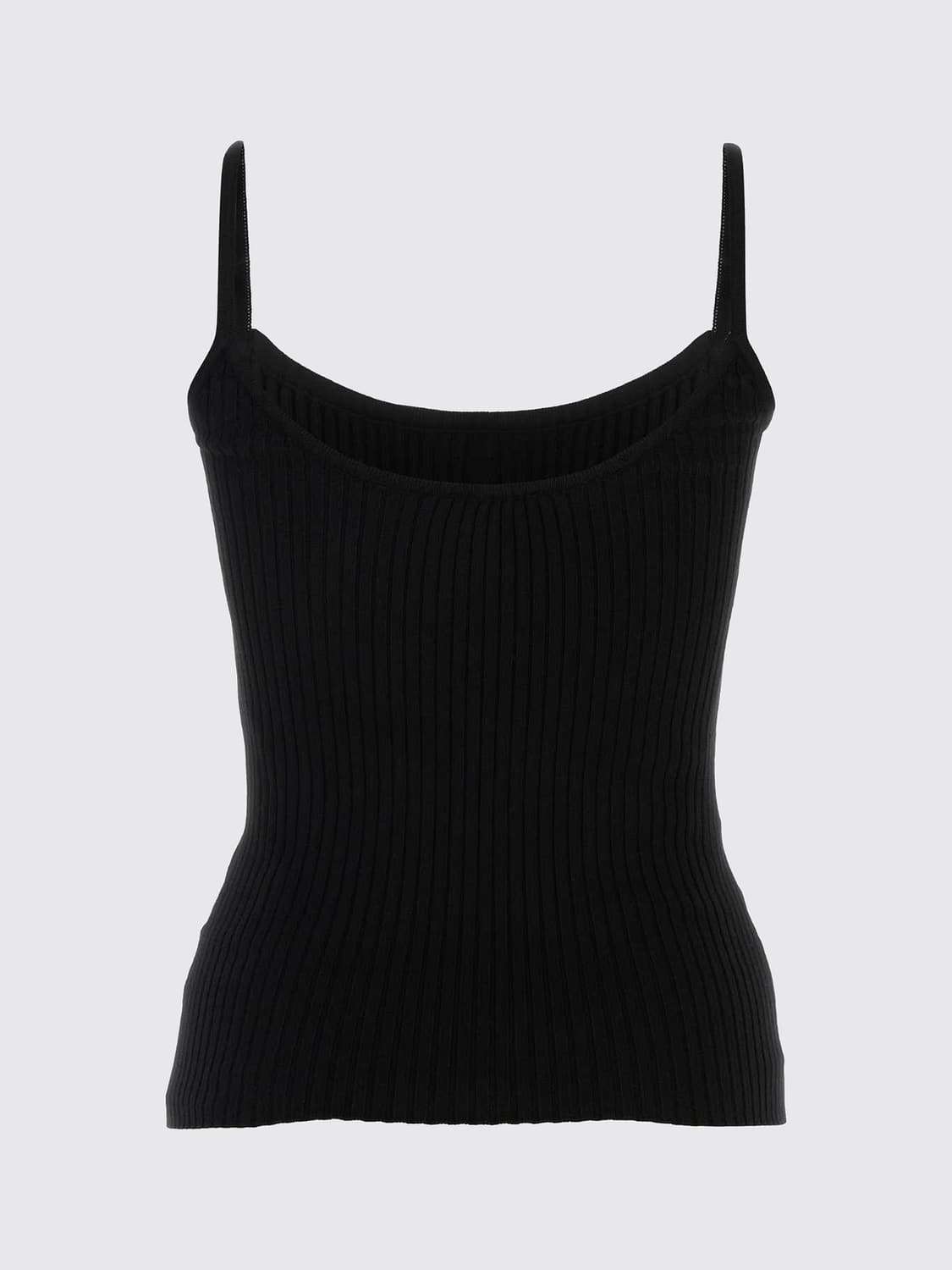 COURRÈGES TOP: Top slim fit Courrèges de punto acanalado con logo bordado en contraste, Negro - Img 3