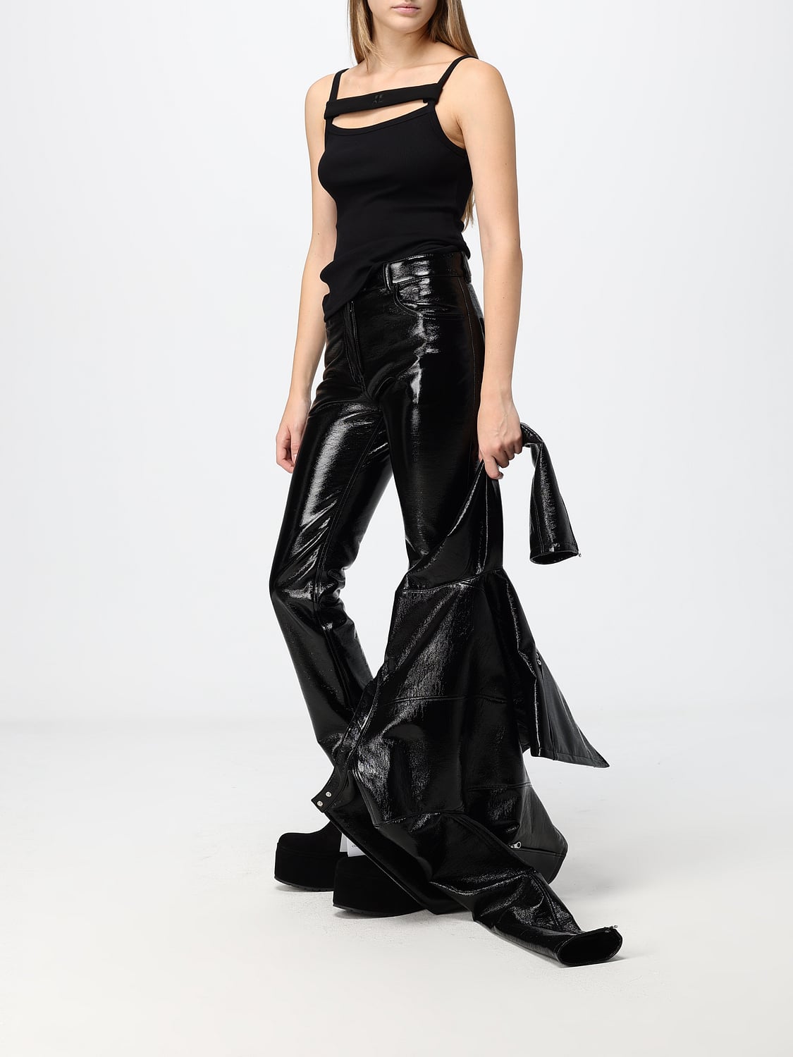 COURRÈGES TOP: Top Courrèges de punto de algodón acanalado con escote cuadrado, Negro - Img 2